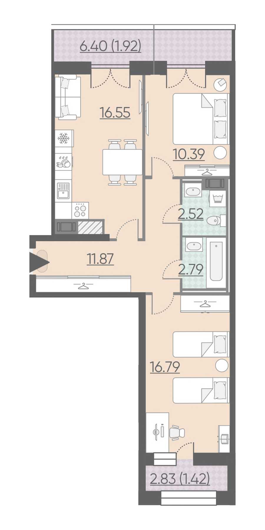 Двухкомнатная квартира в : площадь 64.25 м2 , этаж: 10 – купить в Санкт-Петербурге